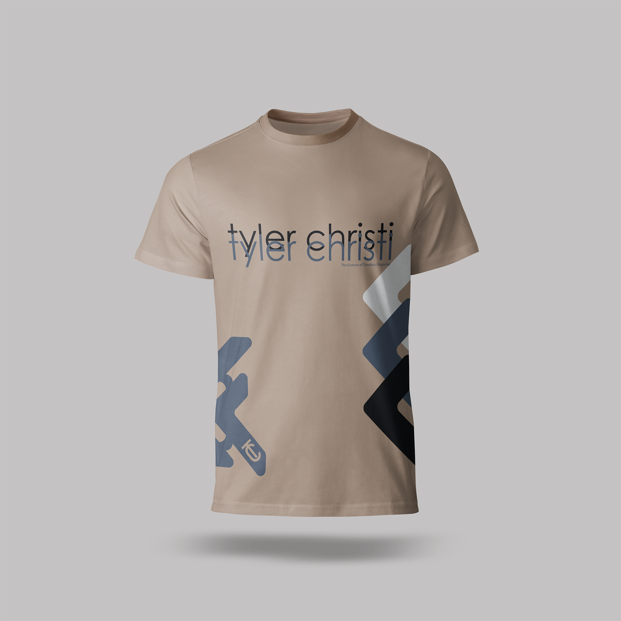 Khaki t-shirt with 'tyler christi' printed on a gray background